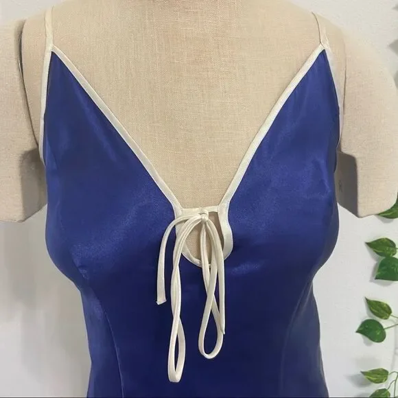 Victoria’s Secret Blue Satin Maxi Slip Dress | Lace Trim Nightgown Chemise | Siz - Picture 4 of 6